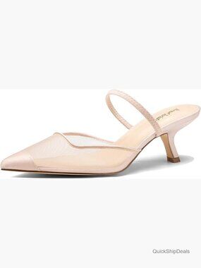 Mesh Kitten Heel Pumps with Convertible Strap, Pointed Toe Mules
